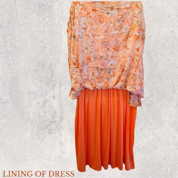 TORRID PLUS SIZE LACE- UP TEA LENGTH CRINKLE GAUZE FLORAL CORAL DRESS. - Picture 12 of 16